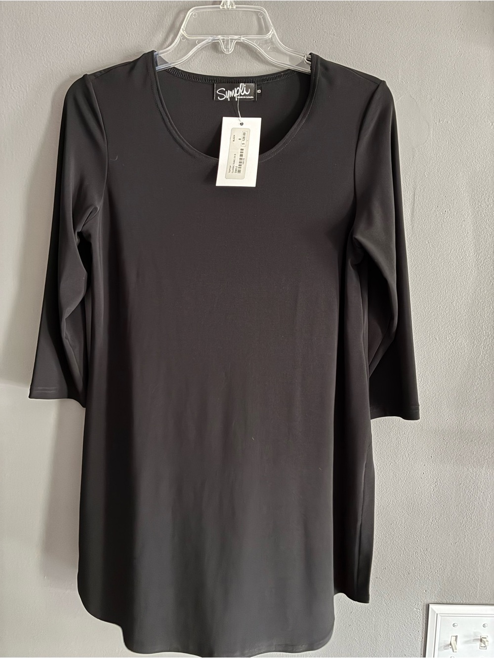 Sympli Black Scoop Neck Long Sleeve Tunic Top Size 8